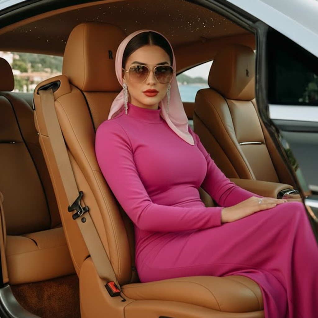 سيدة VIP في سيارة نقل فاخرة عبر الريفييرا الفرنسية